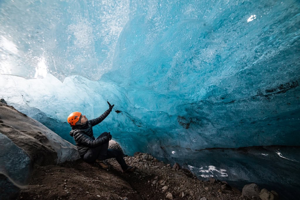 into the glacier falljoklull ice cave 16